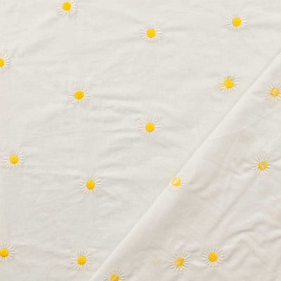 Bomuldspoplin med broderede Margueritter i hvid