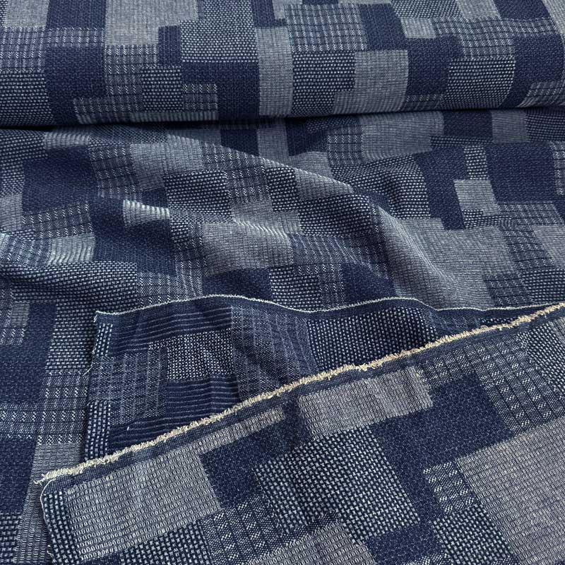 Denim med patchwork mønster