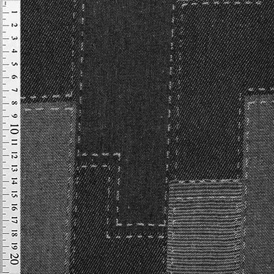 Denim med gråt patchwork mønster