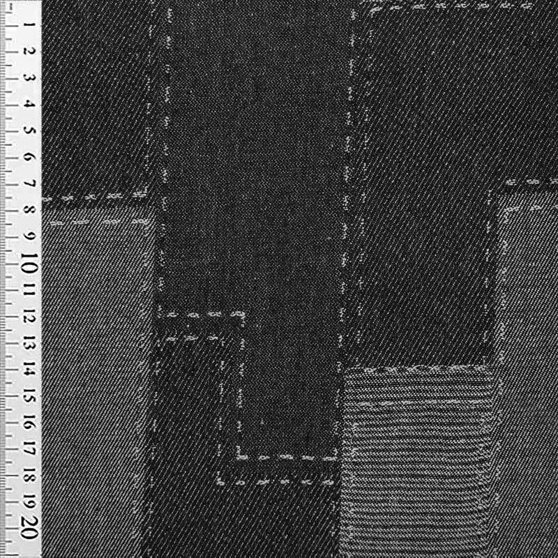 Denim med gråt patchwork mønster