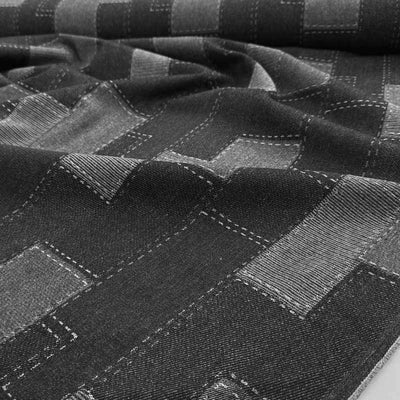 Denim med gråt patchwork mønster