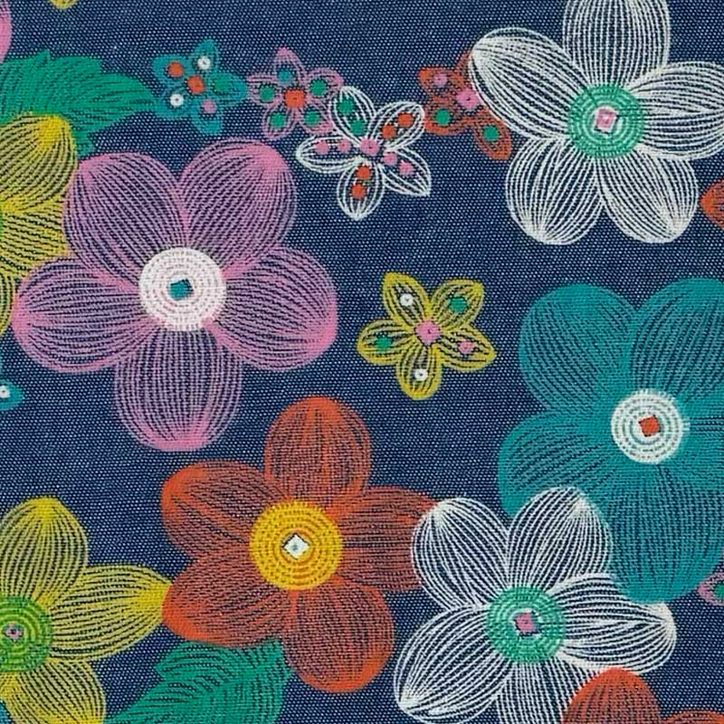 Denim med blomster i mange farver