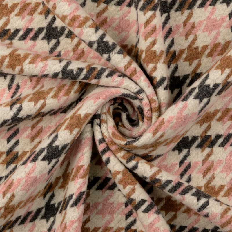 Ternet uldvare i lyserød, brun og sort