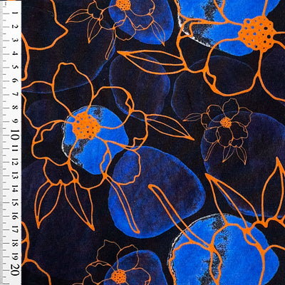 Digital bomuldsjersey med orange grafisk blomst og gopler