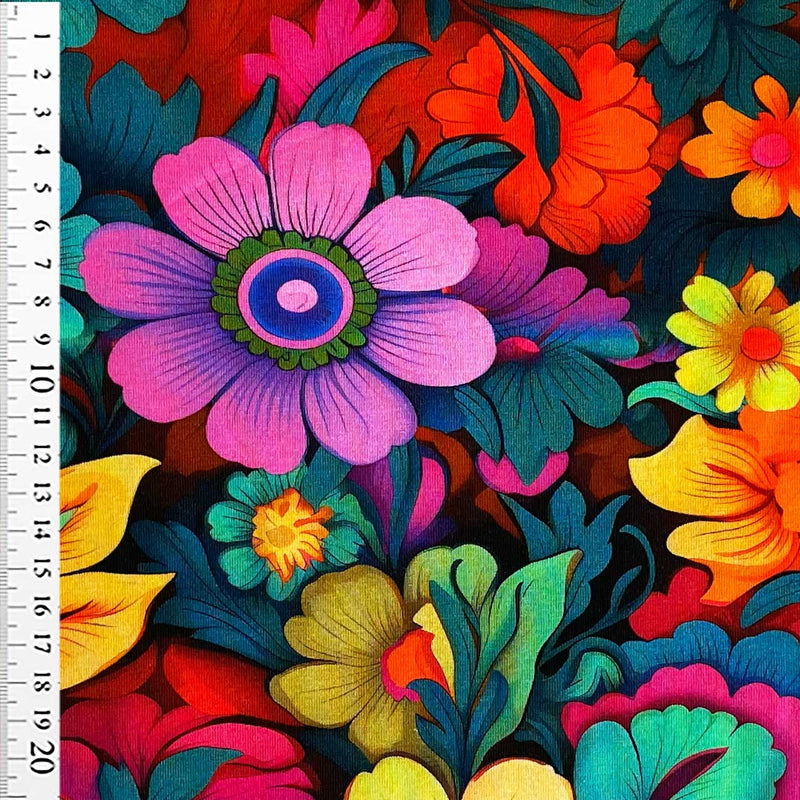 Digital bomuldsjersey med blomster i farver