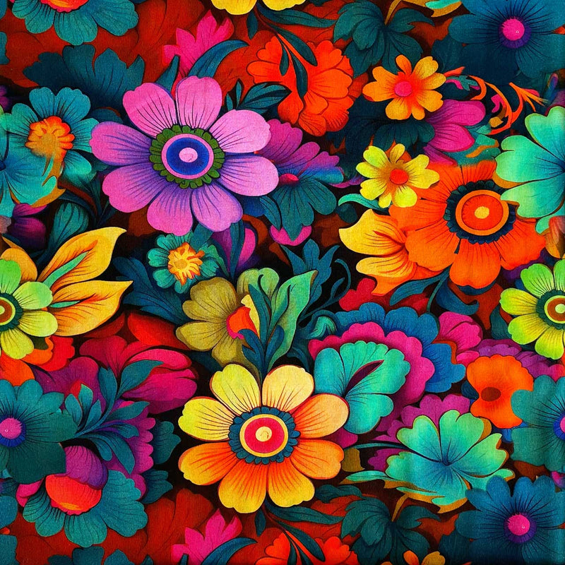 Digital bomuldsjersey med blomster i farver