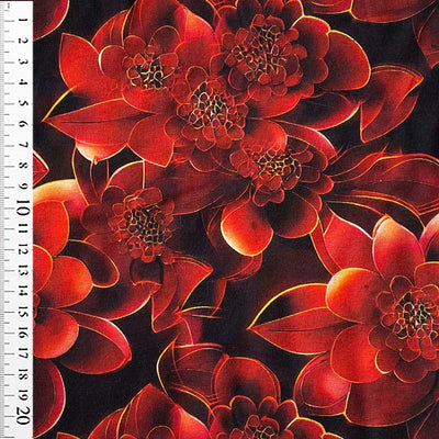 Digital bomuldsjersey med store røde blomster