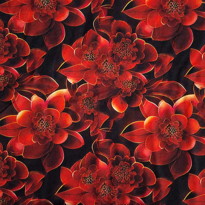 Digital bomuldsjersey med store røde blomster
