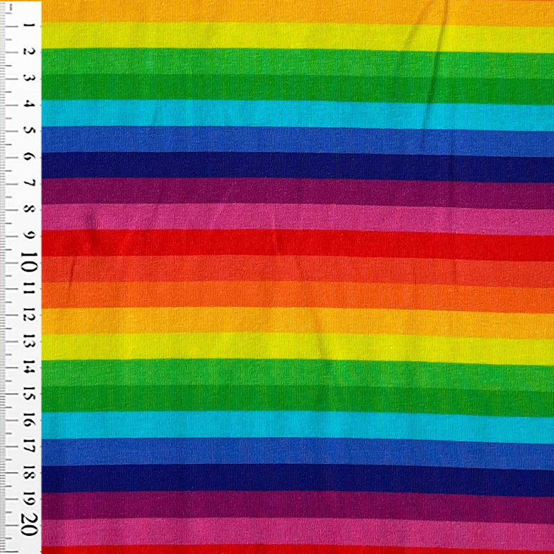 Digital bomuldsjersey med regnbuefarver på striber