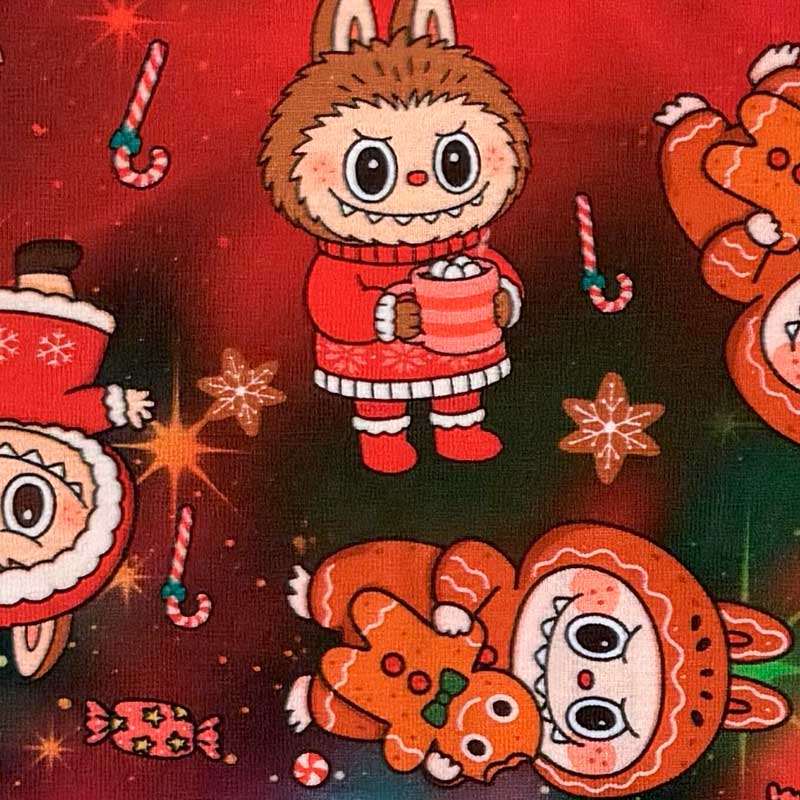 Digital bomuldsjersey med julefigurer og slik
