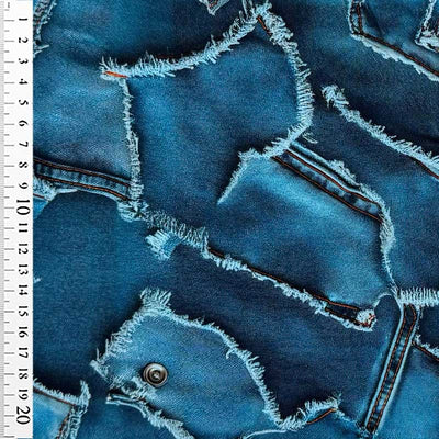 Digital bomuldsjersey med denim jeans lommer og nitter
