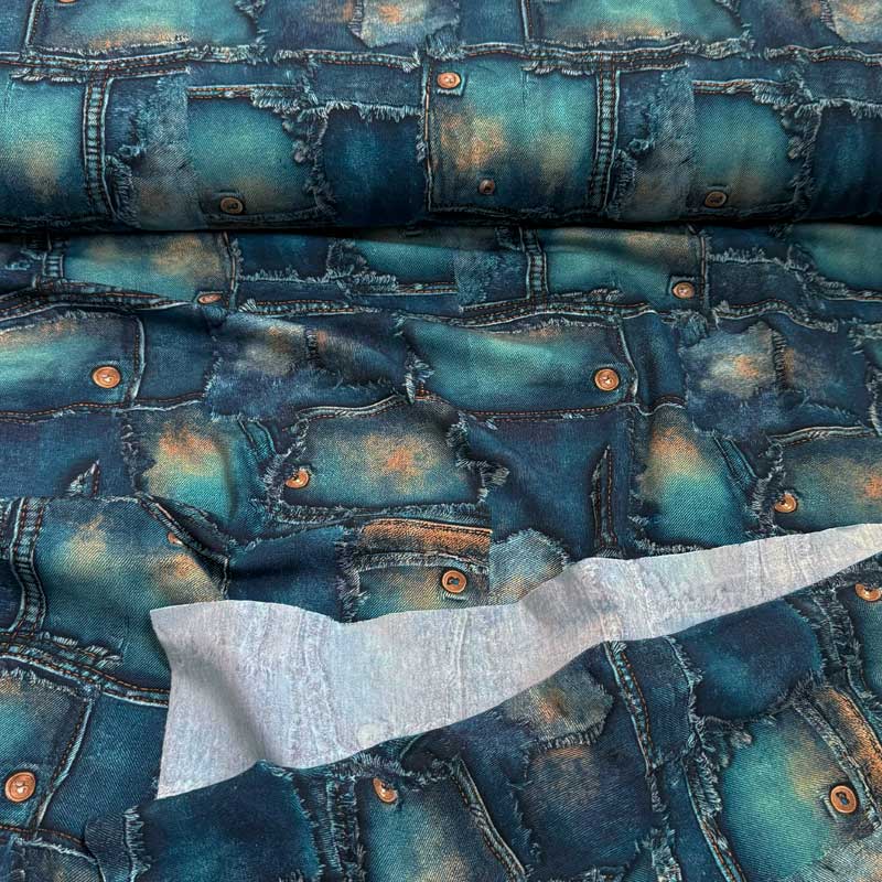 Digital bomuldsjersey med denim jeans lommer og knapper