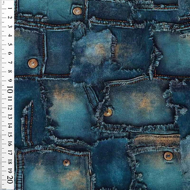 Digital bomuldsjersey med denim jeans lommer og knapper