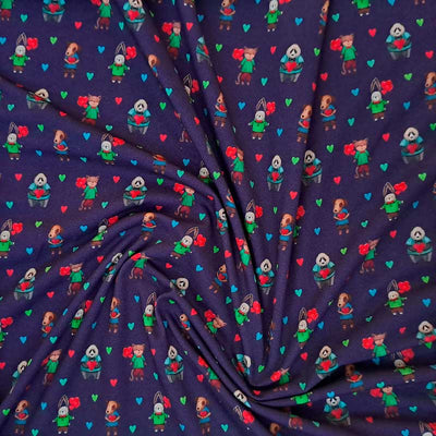 Digital bomuldsjersey med små dyr på række