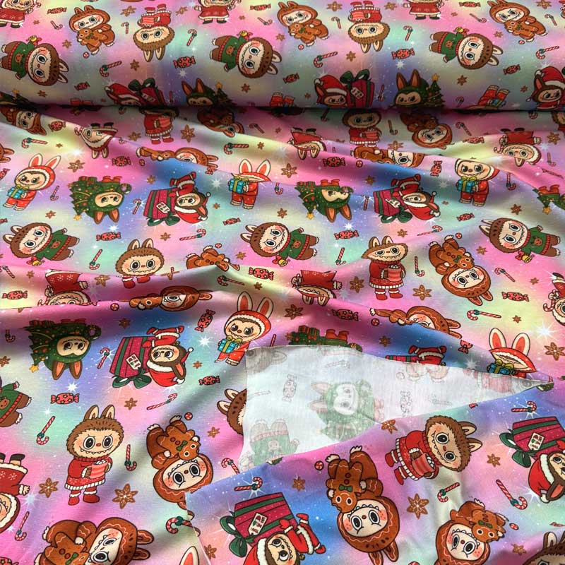 Digital bomuldsjersey med populære figurer i julehumør