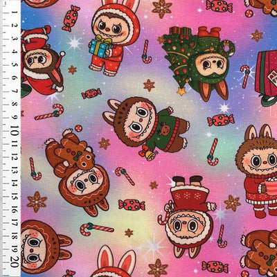 Digital bomuldsjersey med populære figurer i julehumør