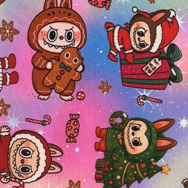 Digital bomuldsjersey med populære figurer i julehumør