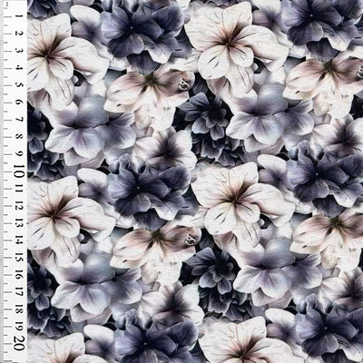 Digital bomuldsjersey med hvidt blomsterhav