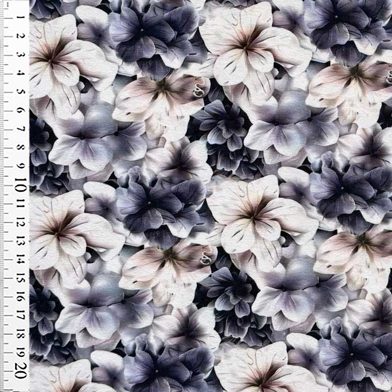 Digital bomuldsjersey med hvidt blomsterhav