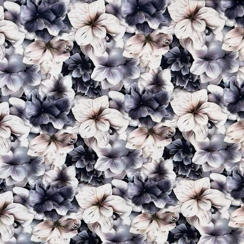 Digital bomuldsjersey med hvidt blomsterhav