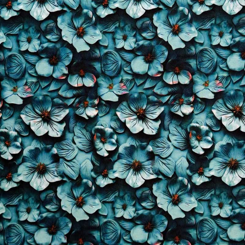 Digital bomuldsjersey med grønt blomsterhav