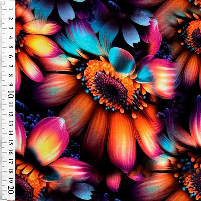 Digital bomuldsjersey med farverige fantasiblomster