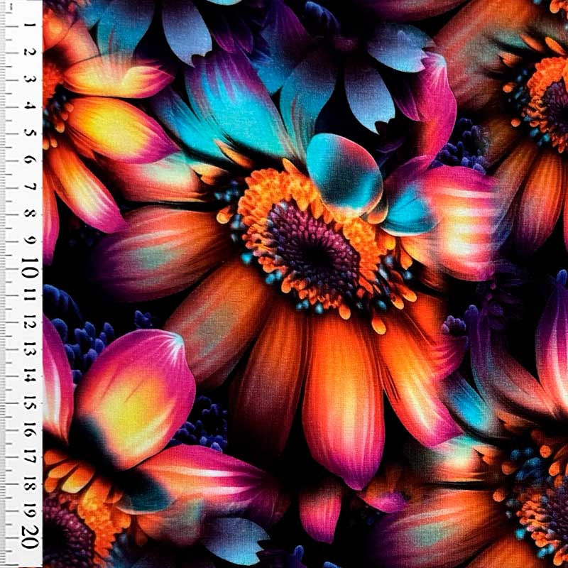 Digital bomuldsjersey med farverige fantasiblomster