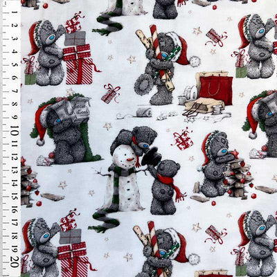 Digital bomuldsjersey med snemand og bamse i julehumør i hvid