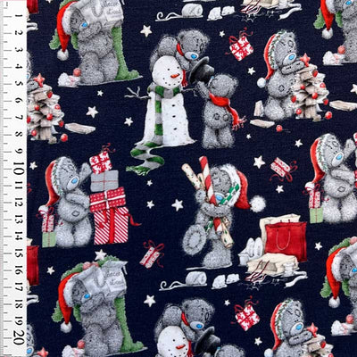 Digital bomuldsjersey med snemand og bamse i julehumør i marine