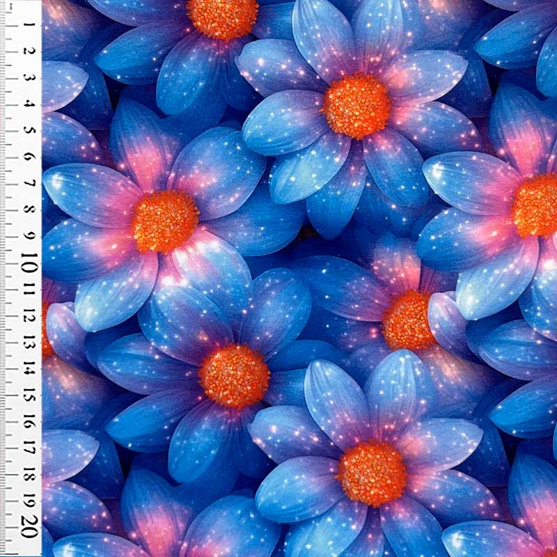 Digital bomuldsjersey med blå blomster