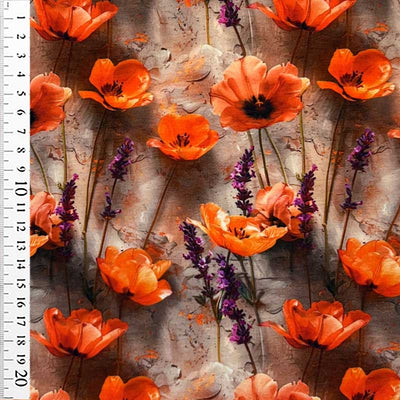 Digital bomuldsjersey med valmuer på væg