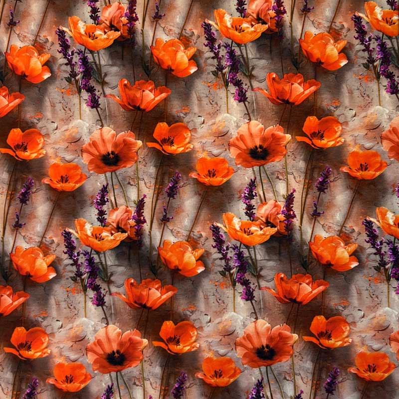 Digital bomuldsjersey med valmuer på væg