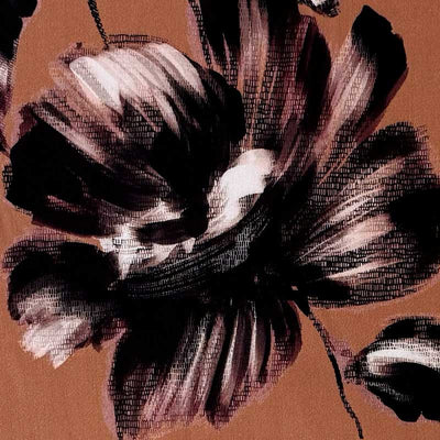 Fast digital viscose med store blomster i mocca mousse