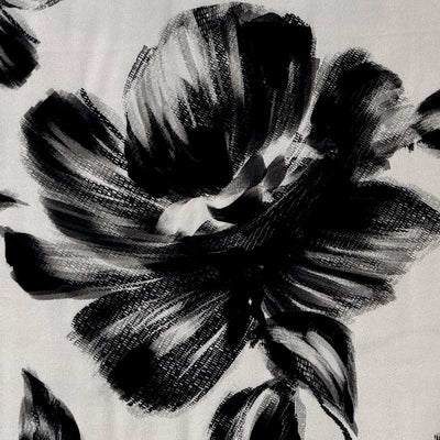 Fast digital viscose med store blomster i hvid