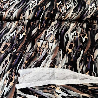 Fast digital viscose med mønster i brun og lilla