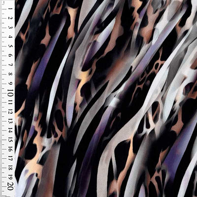 Fast digital viscose med mønster i brun og lilla