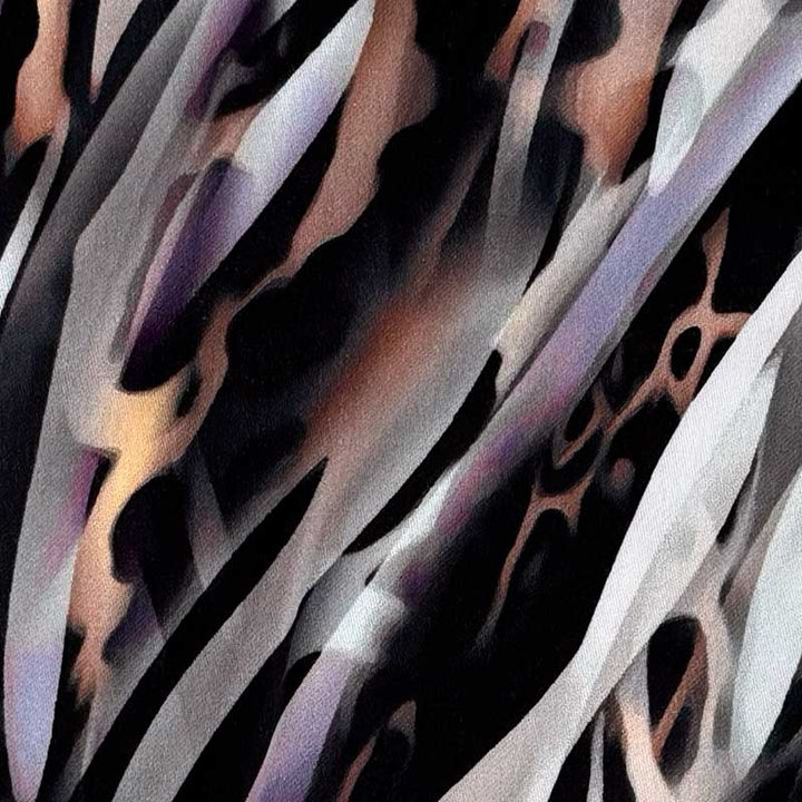 Fast digital viscose med mønster i brun og lilla