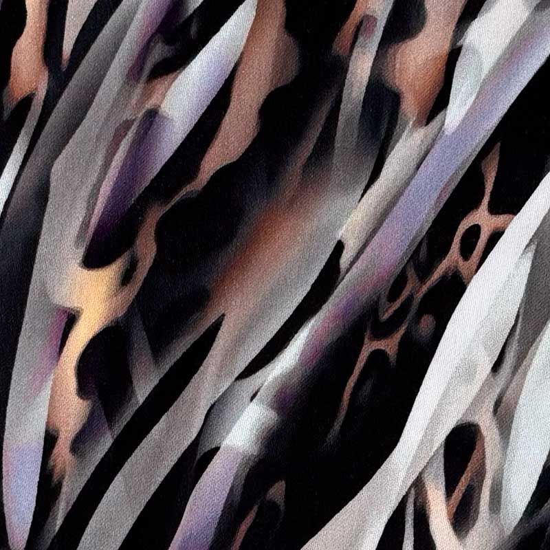 Fast digital viscose med mønster i brun og lilla