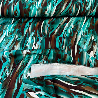 Fast digital viscose med mønster i grøn og brun