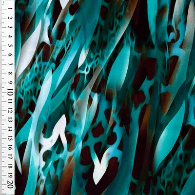 Fast digital viscose med mønster i grøn og brun