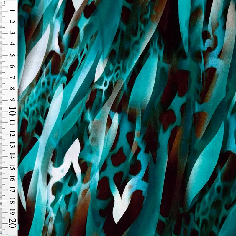 Fast digital viscose med mønster i grøn og brun