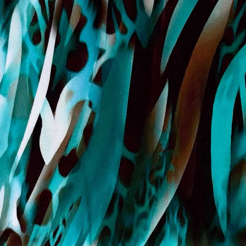 Fast digital viscose med mønster i grøn og brun