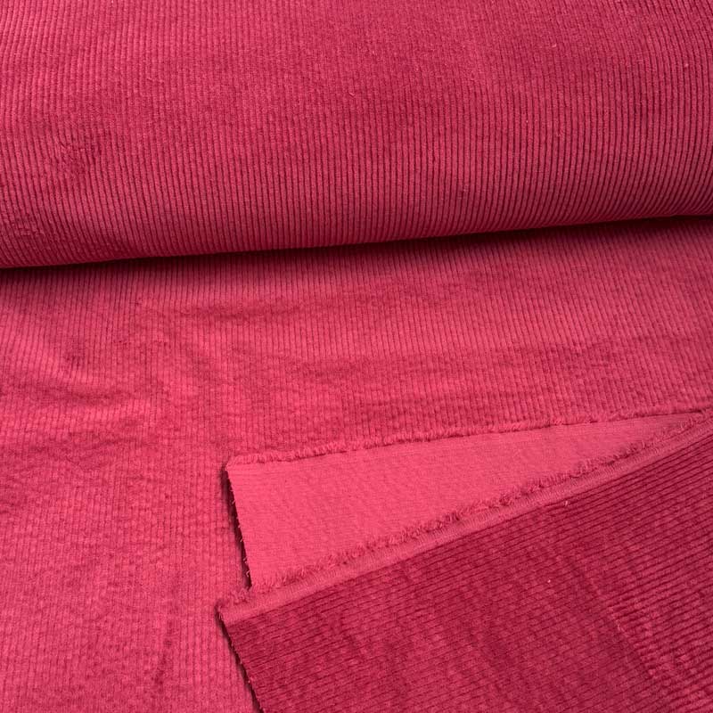 Bredriflet fløjl med stræk rød fuchsia