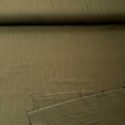 Ensfarvet fast viscose / hør i olivengrøn