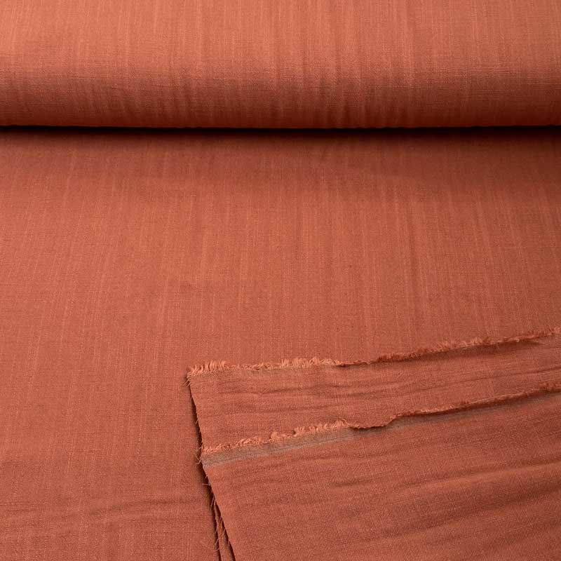 Ensfarvet fast viscose / hør i brændt orange