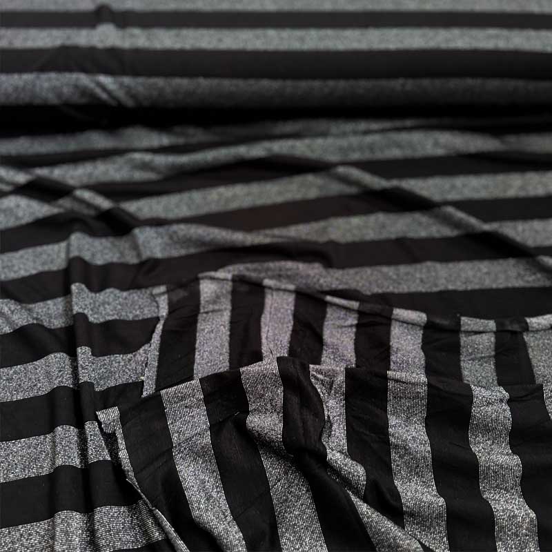 Viscose jersey i sorte og grå lurex striber