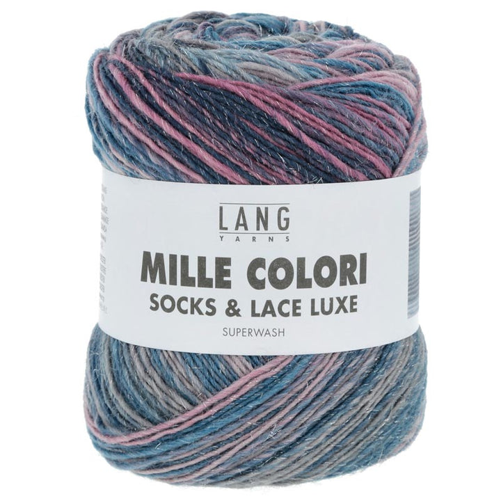 Mille colori socks og lace luxe garn fra Lang Yarns Blå lilla rosa