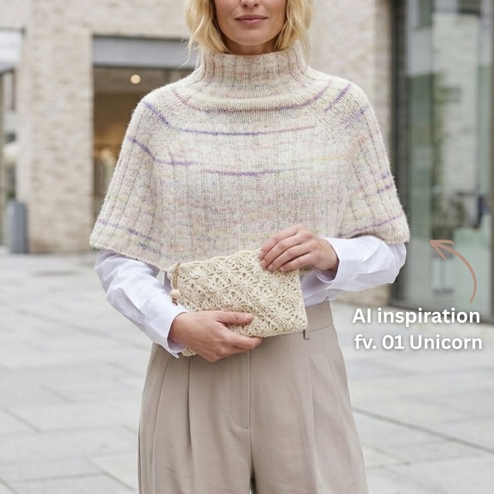 Strikkekit Poncho i bred rib i Nellie garn fra Permin
