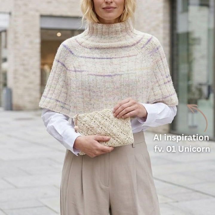 Strikkekit Poncho i bred rib i Nellie garn fra Permin