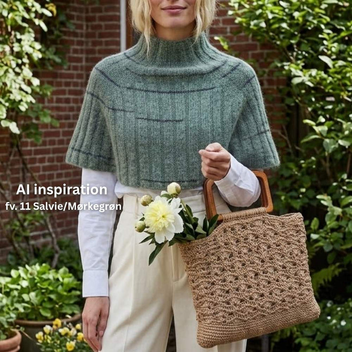 Strikkekit Poncho i bred rib i Nellie garn fra Permin